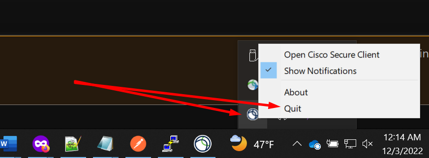 Screenshot of how to shut down the UI