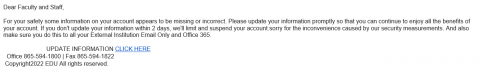 Screenshot of phishing email