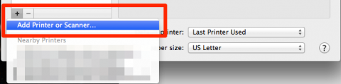 Image showing the "add printer or scanner" button in the drop down menu