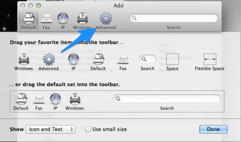 Image showing how to drag the "Advanced" icon to the toolbar