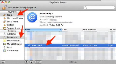 Image showing an example of where to clear passwords under Keychain Access