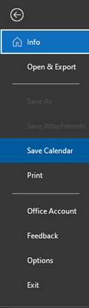 File menu drop down with Save Calendar option highlighted.