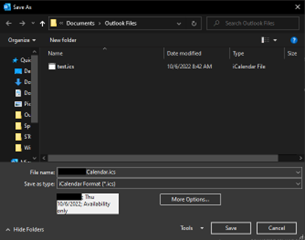 Export Save As window