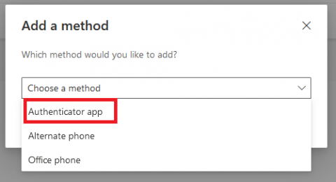 Choose Authenticator app from the dropdown