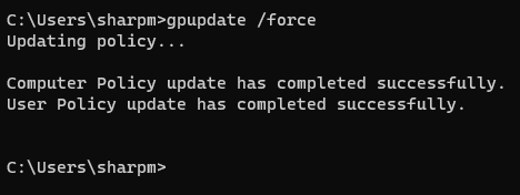 Message indicating group policy has updated successfully.