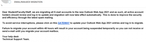 Screenshot of the phishing email