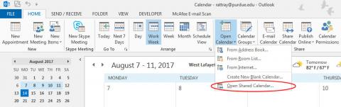 screenshot - click Open Calendar