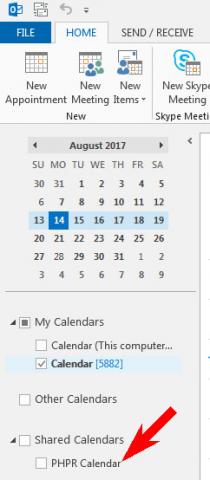 screenshot of shared calendars showing in the sidebar