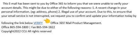 Screenshot of phishing attempt