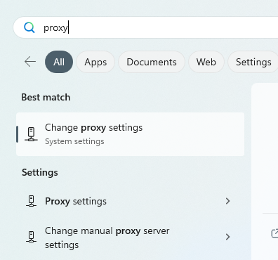 select change proxy settings